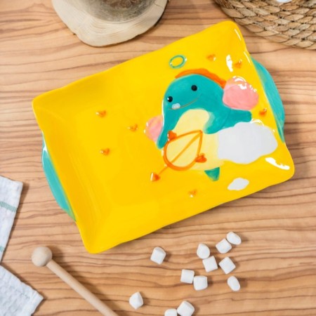 Ceramic rectangular "Cupid Dino" dish, 24.8 × 16.2 cm, yellow color-4