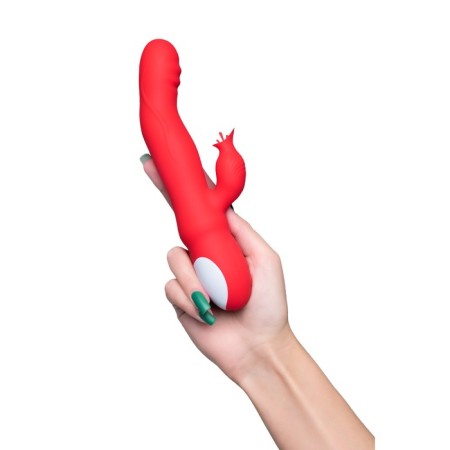 Jos Redli vibrator with a moving head, silicone, red color, 21 cm-14