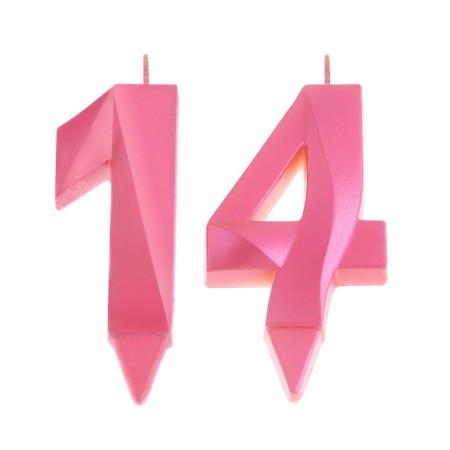 Candle in the cake jubilee "line" (set 2 in 1), number 14/41, pink metallic, 6.5 cm-2