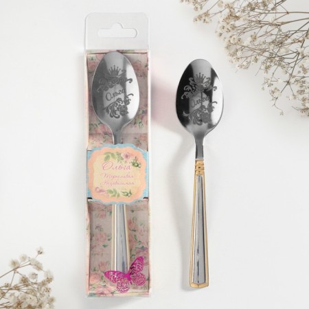 A teaspoon spoon with an engraving “Olga”, in a gift box, 3 x 15 cm.-9