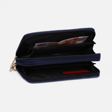 Women's wallet on lightning, department for bills, for cards, for coins, blue color-2