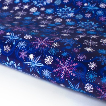 Glossy packaging paper “Blue snowflakes”, 70 x 100 cm, New Year-2