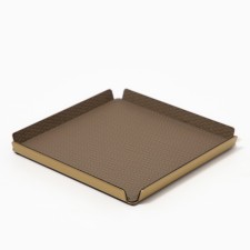 Metal tray, square eco -leather, 12 x 12 cm, brown color,