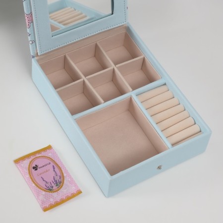 The casket to the leatherette for decorations with the mirror "Panda and shells" Blue 15x21.5x5.5 cm-2