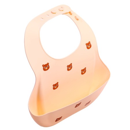 Bibslate for feeding "Bear", silicone, with pockets, beige-5
