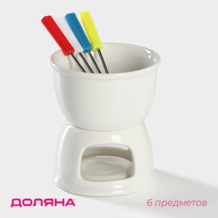 Ceramic set for Fonda Glosses, 6 items: a bowl 400 ml, stand, 4 skewers, white color