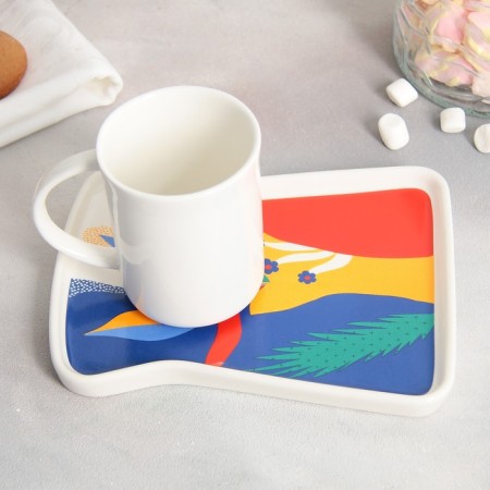 Tea couple ceramic "abstraction", mug 200 ml, saucer 17.8x13.3 cm, white color-2