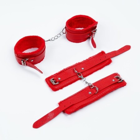 Erotic bdsm set of oka-hips, metal, leather, set of 8 objects, red-7