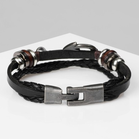 Bracelet male "style" hook, black color with black silver, 21.5 cm-3