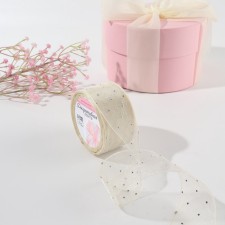 Ribbon is nylon, with rhinestones, 38 mm × 9.1 ± 0.5 m, milk color