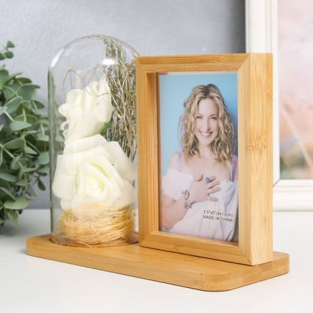 Photo frame wood 9x13 cm with backlight "White roses in the flask" USB 9.5x21x17.5 cm-3