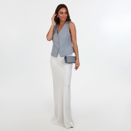 Female bag, valve department, long chain, silver color-4