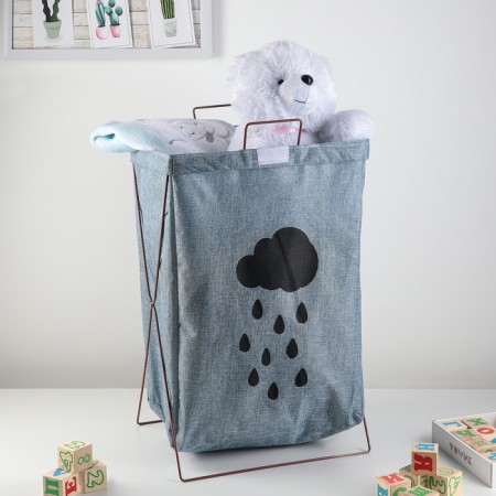 Belly basket folding with a cloud lid, 35 × 28.5 × 57.5 cm, blue color is blue-3