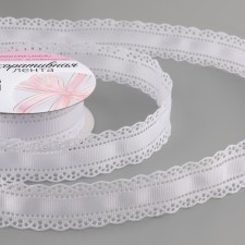 The tape is decorative, reps, with openwork edge, 25 mm × 9.1 ± 0.5 m, white color