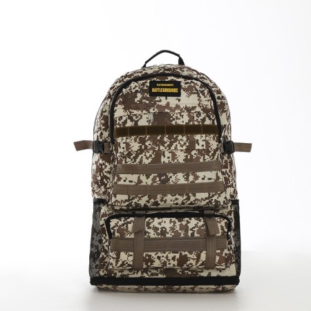 Tourist backpack on lightning, with an increase, 6 outer pockets, beige/brown color