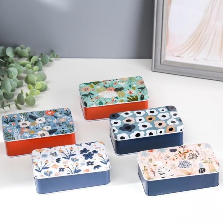 Rectangular metal casket "Flower meado" mix 4x11.5x6.5 cm-2