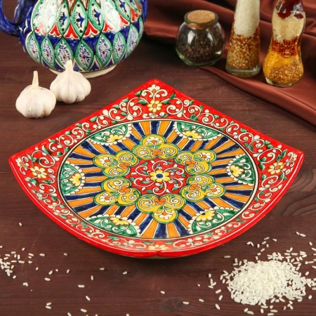 Largan Rishtan ceramics "Patterns", 31 cm, square, red mix-2