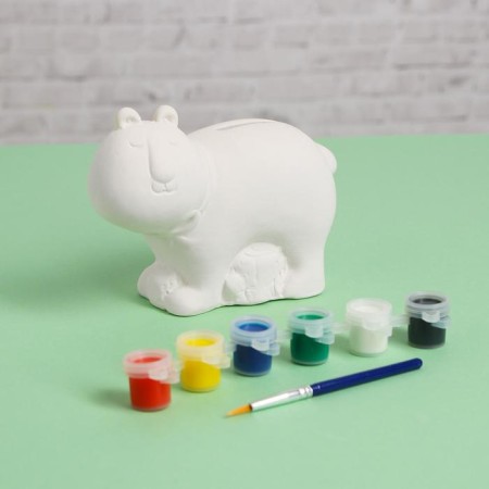 Gypsum painting, reusable piggy bank “Teddy bear”, paints 6 centrals 2 ml, brush-1