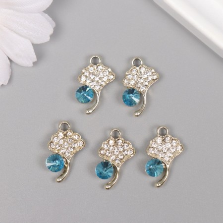 Decor for creativity metal, rhinestones "Sheet with dew" gold, blue 2.1x1.3x0.5 cm-2