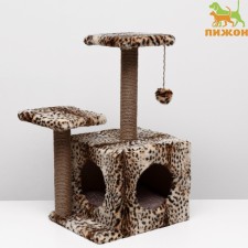 House for cats with a clawe, square, 3x-storey, 45 × 47 × 75 cm, leopard