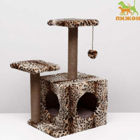 House for cats with a clawe, square, 3x-storey, 45 × 47 × 75 cm, leopard