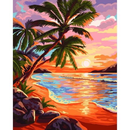 Picture on numbers on a canvas with a subframe "Sunset at sea", 40 x 50 cm-1