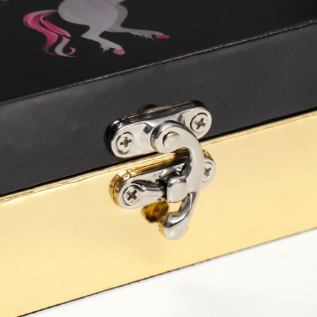 Casket tree "Pink unicorns on black" leatherette gloss 5.5x24x17 cm-1