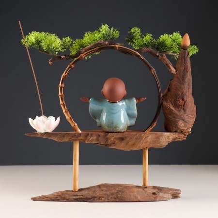 Souvenir tree, porcelain "Little Buddha in Blue" with a stand for incense 35x35x9.5 cm-4