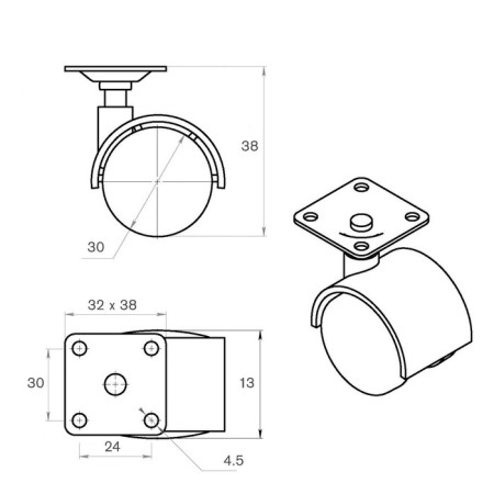 Furniture wheel, d = 30 mm, on the site, black-1