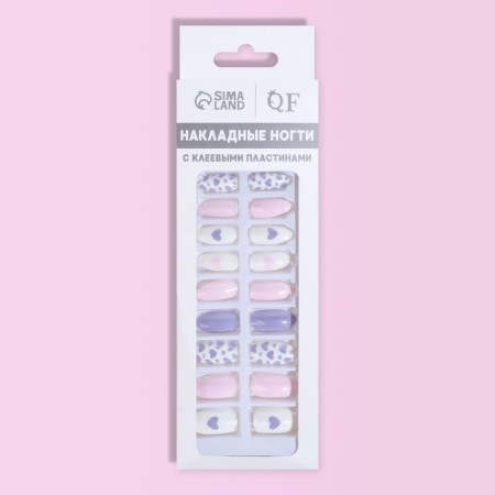 Follow nails, 24 pcs, with adhesive plates, almond shape, white/pink/lilac color-7