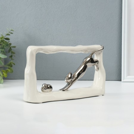 Souvenir Ceramics "Cats Mouse - Chase. Rectangle" White with silver 5.5x21.5x13 cm-1