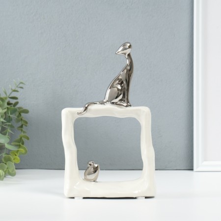 Souvenir Ceramics "Cats Mouse. Square" White with silver 5.2x13.5x23 cm