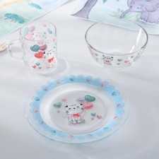 A set of children's dishes of the Kitten Dolyana, 3 objects: mug 200 ml, salad bowl 450 ml, plate d = 20 cm