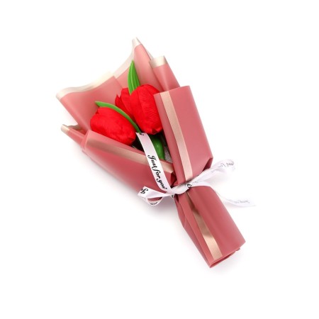 Bouquet of three red tulips