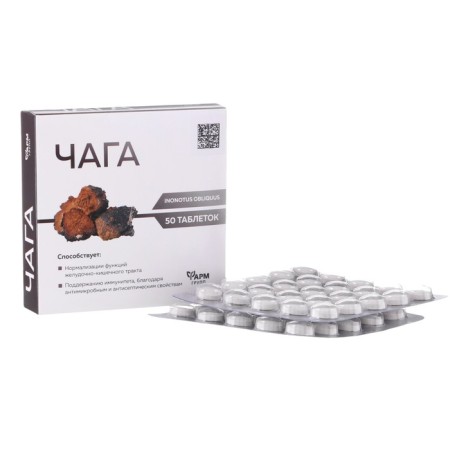 Chaga for peptic ulcer and gastritis, 50 tablets of 500 mg.