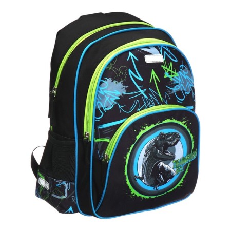 School backpack 38 x 27 x 17, ergonomic back, Devente Attomex Basic, T-Rex Dino, Black 7033443-1