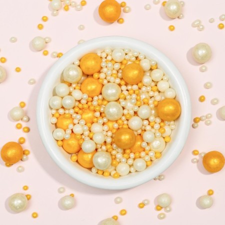 Confectionery sprinkling with a soft center "Pearls", white-gold, 50 g-1