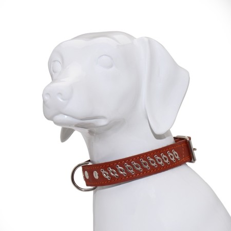 Leather collar on felt decorated, 65 x 3.5 cm, Osh 50-60 cm, brown-13