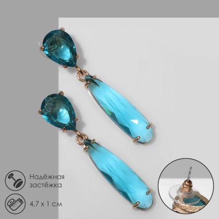 Earrings with Cleo rhinestones rain, blue color in gold
