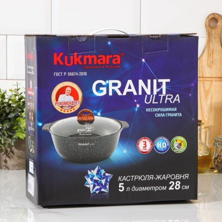Granit Ultra (Original), 5 l, d = 28 cm, glass cover, anti-stick coating, black color, black-8