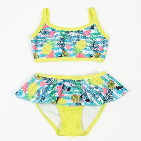 Separate swimsuit for a girl, yellow/fruits, height 110 cm