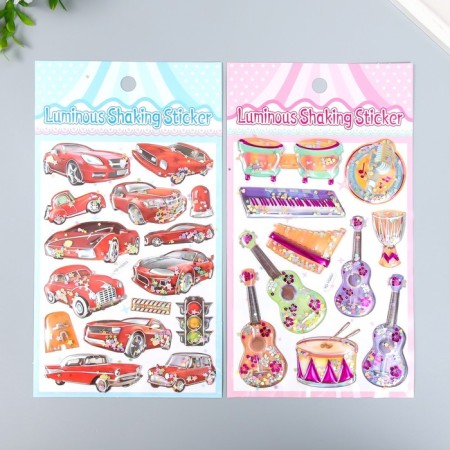The sticker Plastic volumetric with glitter "Cars/Music" gold/silver mix