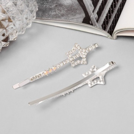 Hair invisibility "Ebba" (set 2 pcs) star, 6 cm, silver-1