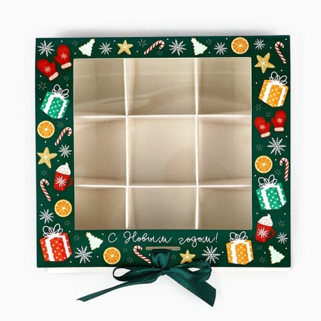 Box for 9 sweets with cells "Happy New Year!" 14.8 x 13.5 x 3.5 cm, New Year-3