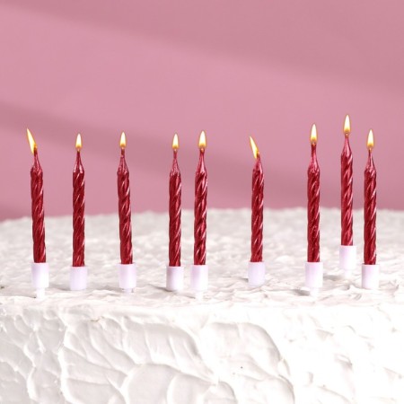 Set of candles in the cake "Spiral", 200pcs, 5 cm, red metallic-3