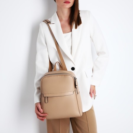 Women's backpack made of artificial leather with lightning, 1 pocket, beige color-6