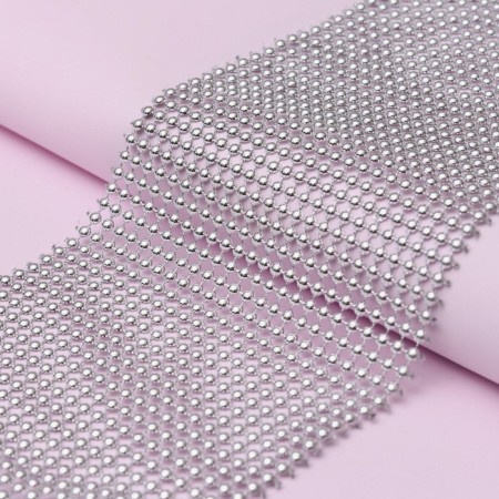 Tape with imitation of convex rhinestones, 11.5 cm, 9 ± 1 m, silver color-1