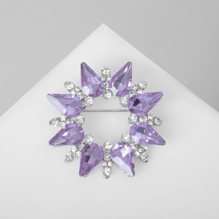 Brooch "Shine halo", white-lilac color in silver