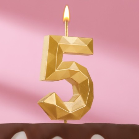 A candle in a cake on a “polyhedron” skewer, a number 5, 7 cm, gold