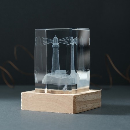 Souvenir glass backlight "Rectangle. Lighthouse" stand wood, USB 7x7x10-4